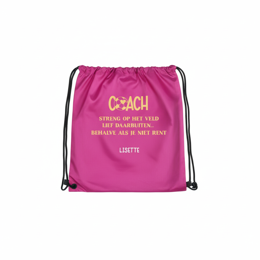 Gepersonaliseerd fuchsia roze rugzakje met gouden COACH tekst