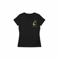 Zwart V-hals t-shirt met gouden little boss lady illustratie