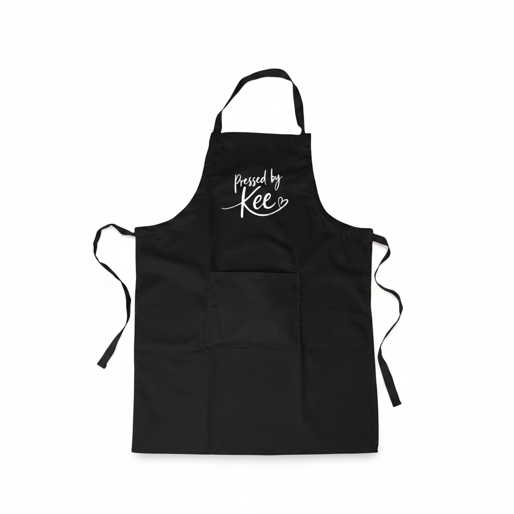 Zwart schort met Pressed by Kee logo