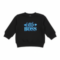 Zwart baby truitje zonder capuchon met blauwe glitter Little Boss print maat 62
