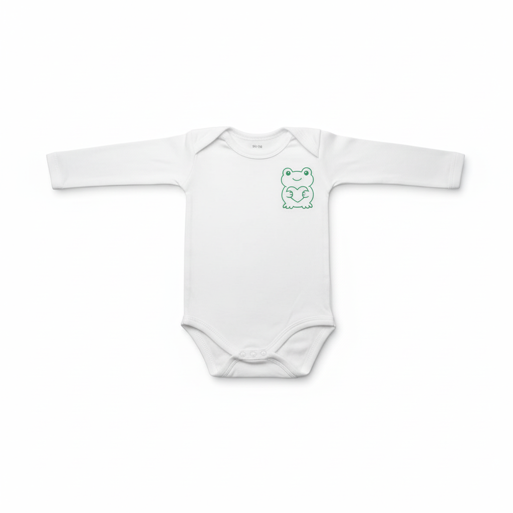 Witte baby romper lange mouw met kikker print maat 50/56